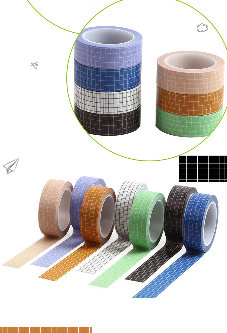 5Basic Solid Color Grid Washi Tape3