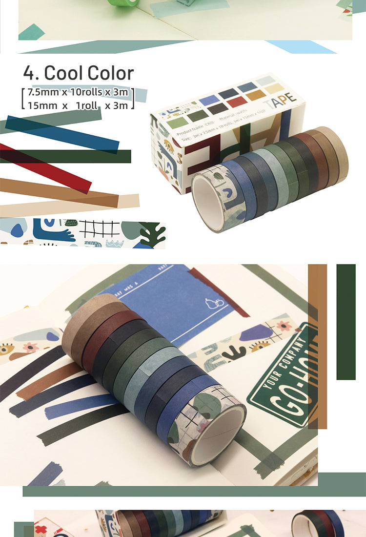 5Basic Solid Color Washi Tape Set (11 Rolls)6