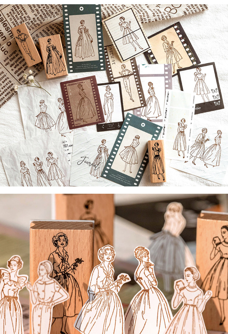 5Beauties in Old Dreams Retro Characters Wooden Rubber Stamp4