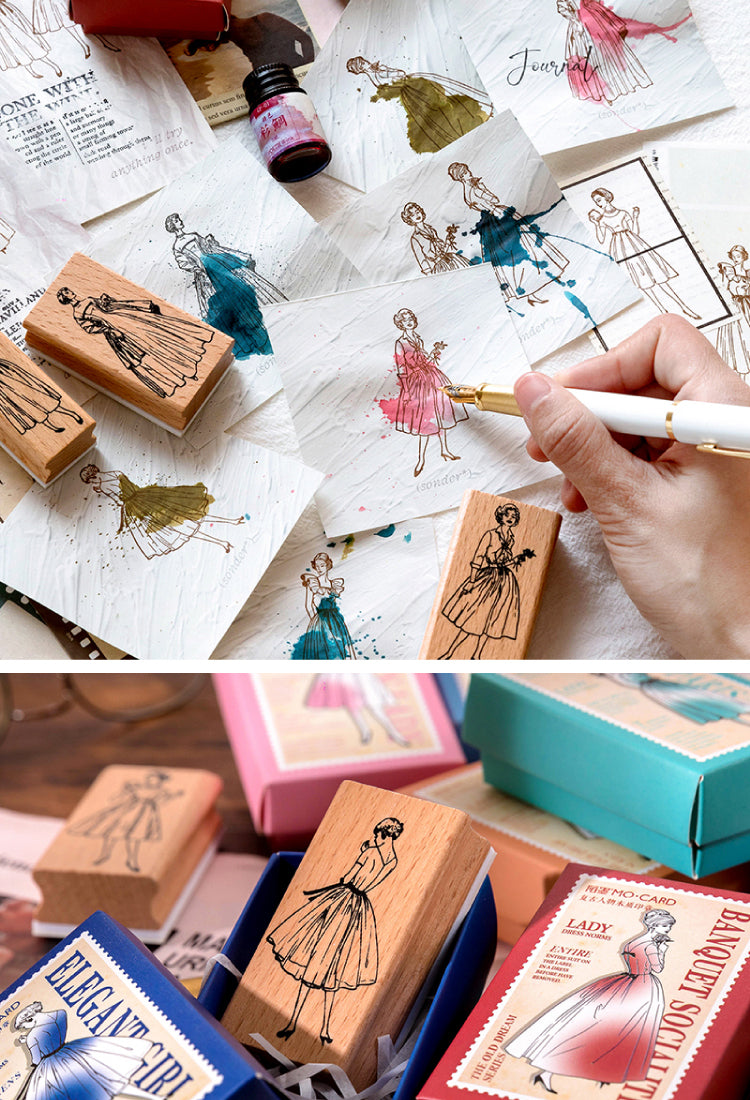 5Beauties in Old Dreams Retro Characters Wooden Rubber Stamp8