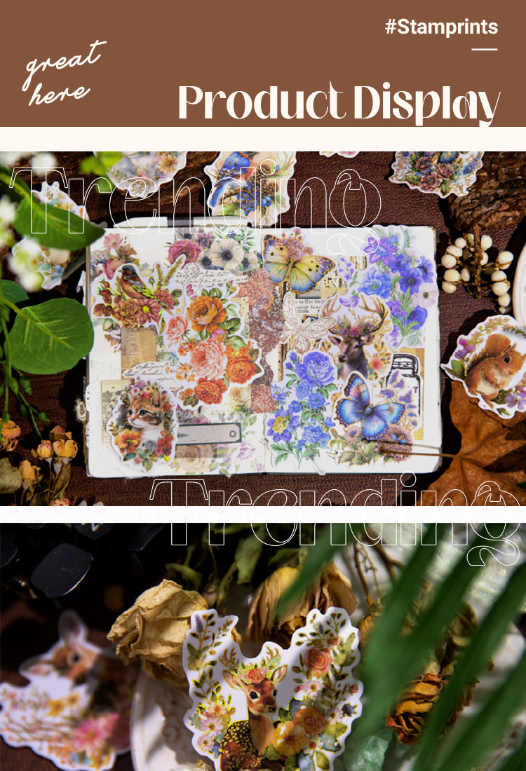 5Beautiful Dream Flowers and Animals Stickers - Birds, Butterflies, Rabbits, Deers1