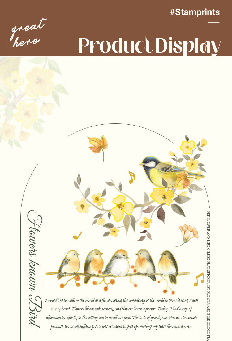 5Birds, Blossoms, and Music Hot Stamping PET Sticker Sheet1