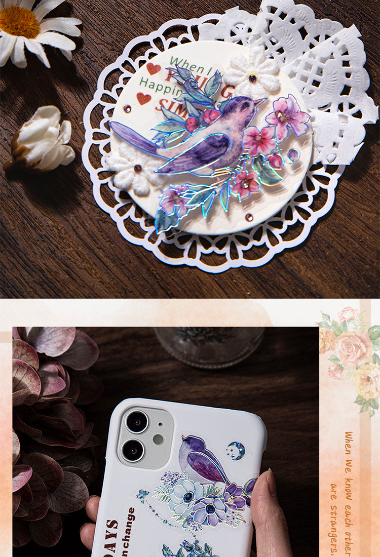 5Birds and Blossoms Holographic Hot Stamping PET Stickers5