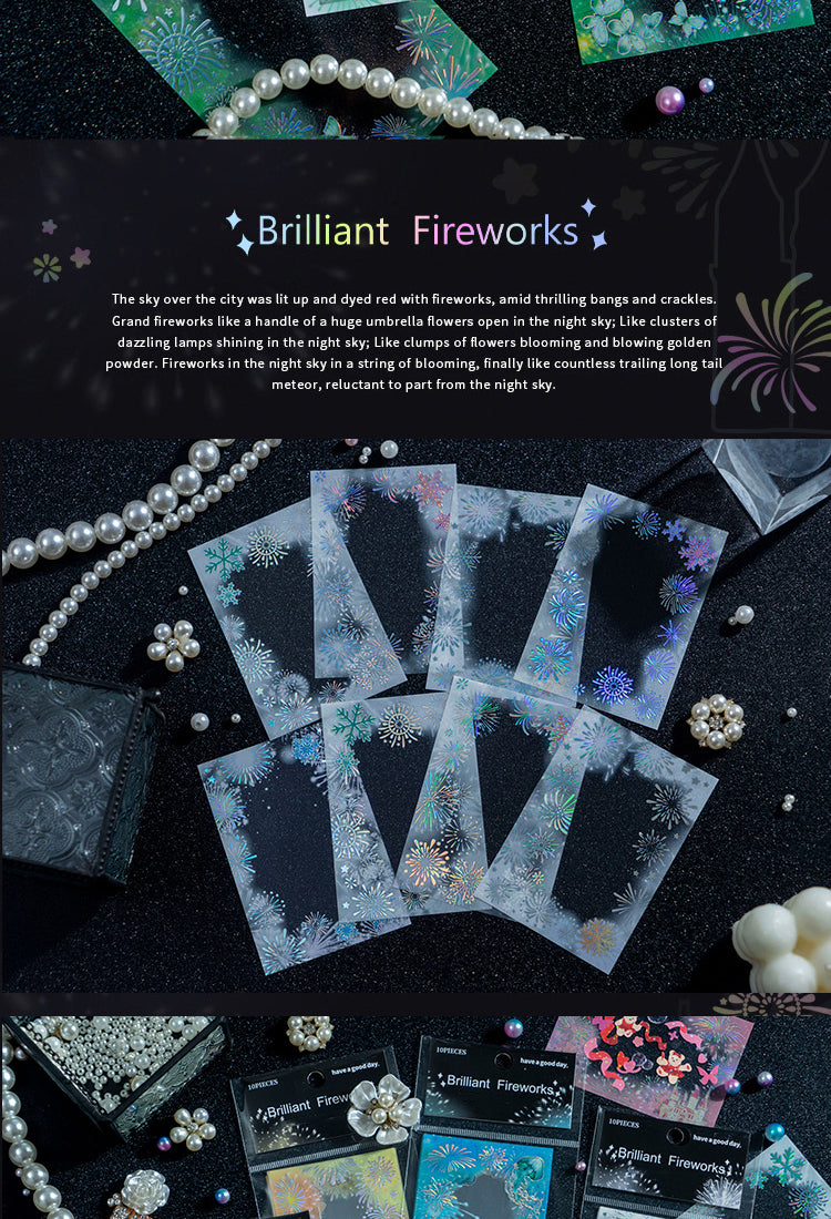5Brilliant Colorful Fireworks Themed Laser Silver Stamping PET Sticker2