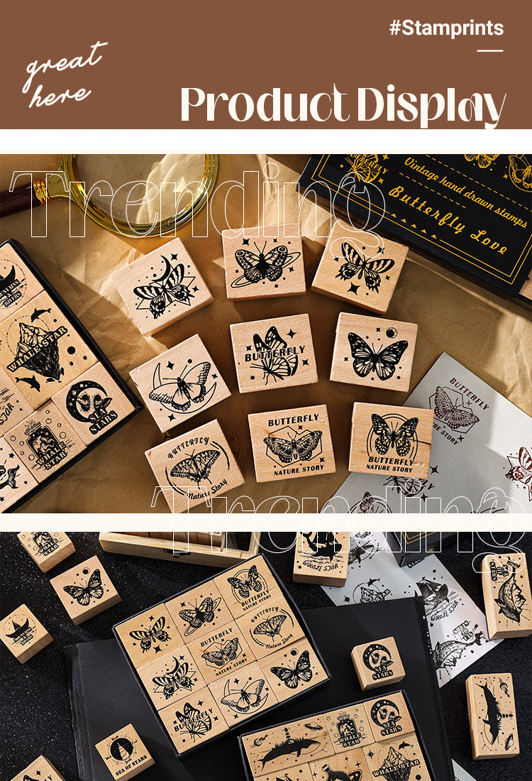5Butterflies & Starry Seas Wooden Rubber Stamp Set1