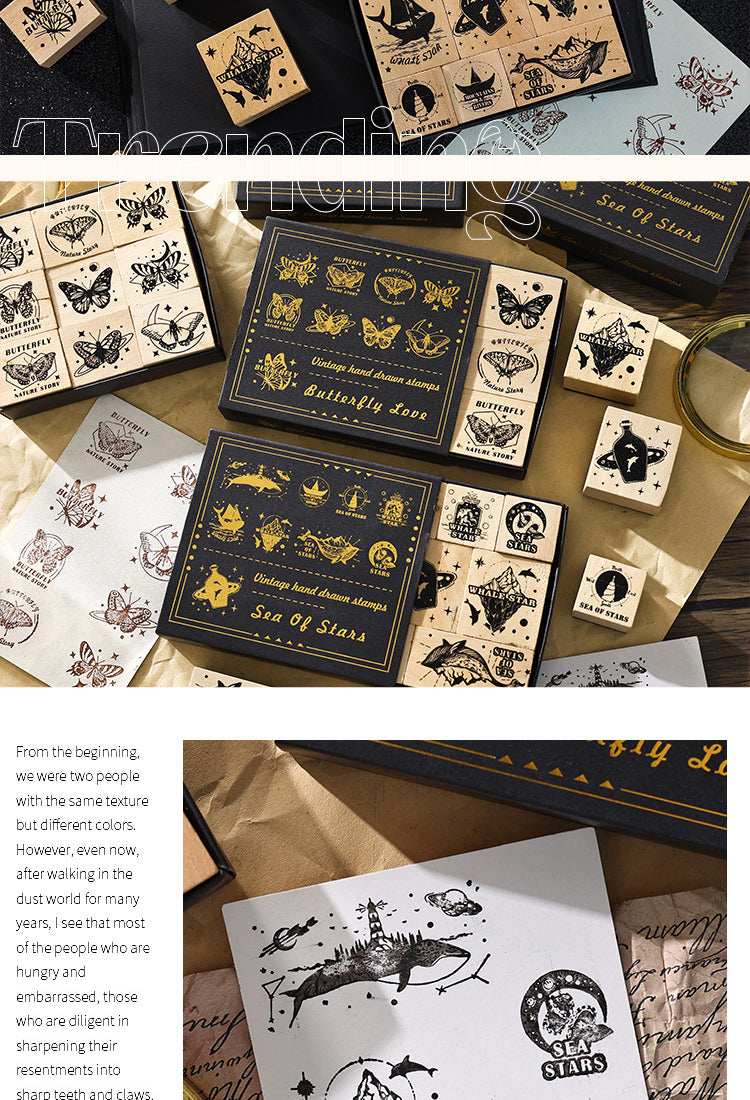 5Butterflies & Starry Seas Wooden Rubber Stamp Set2
