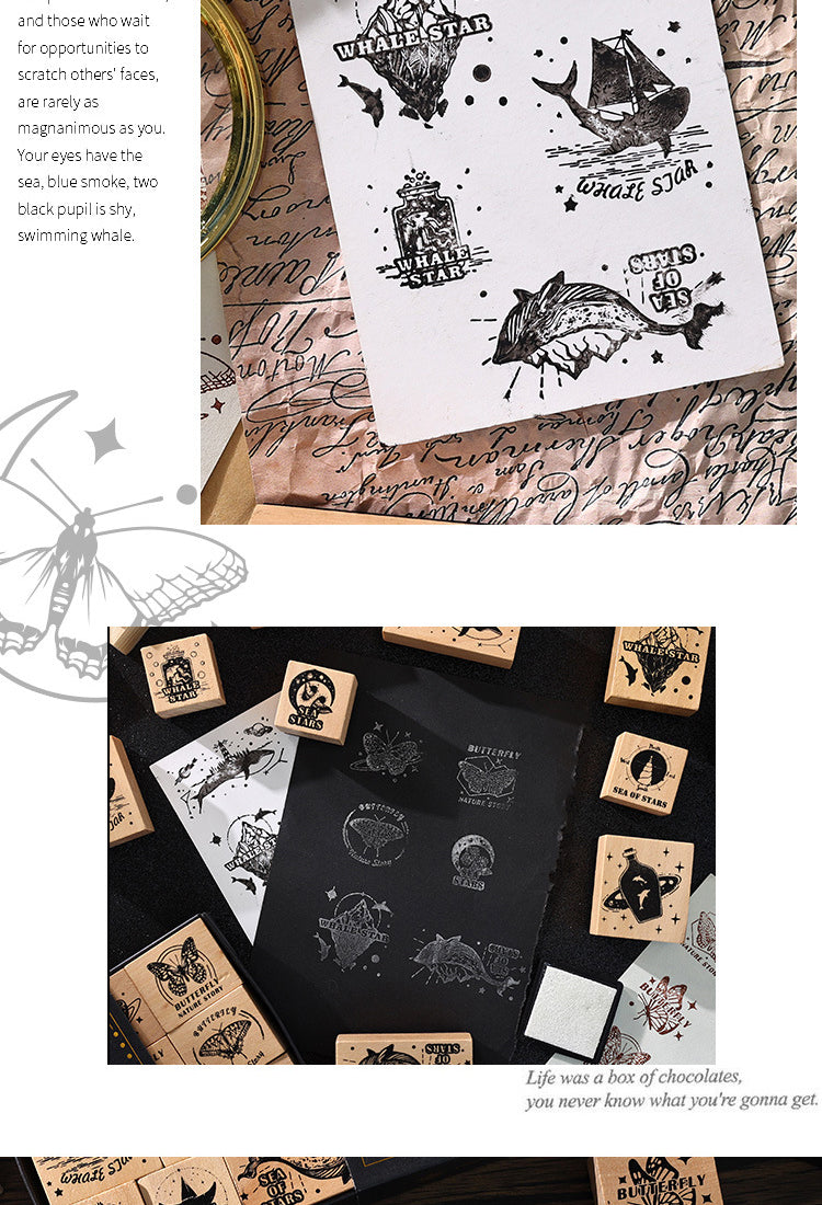 5Butterflies & Starry Seas Wooden Rubber Stamp Set3