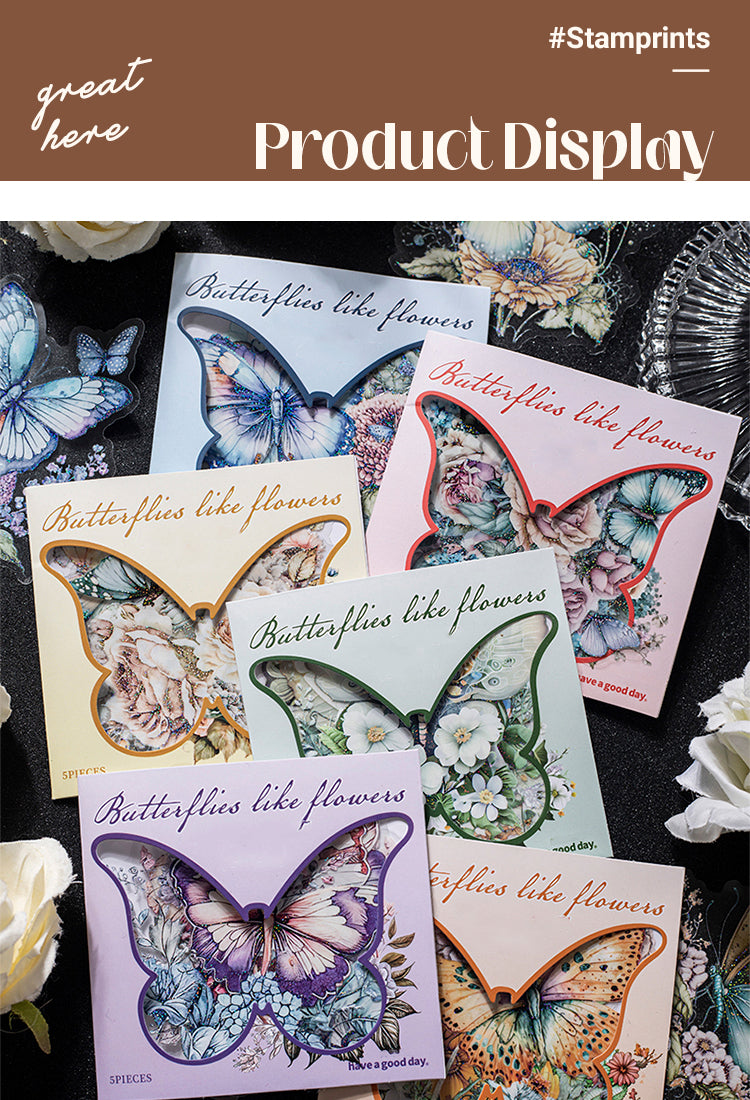 5Butterflies in a Garden of Flowers PET Stickers1