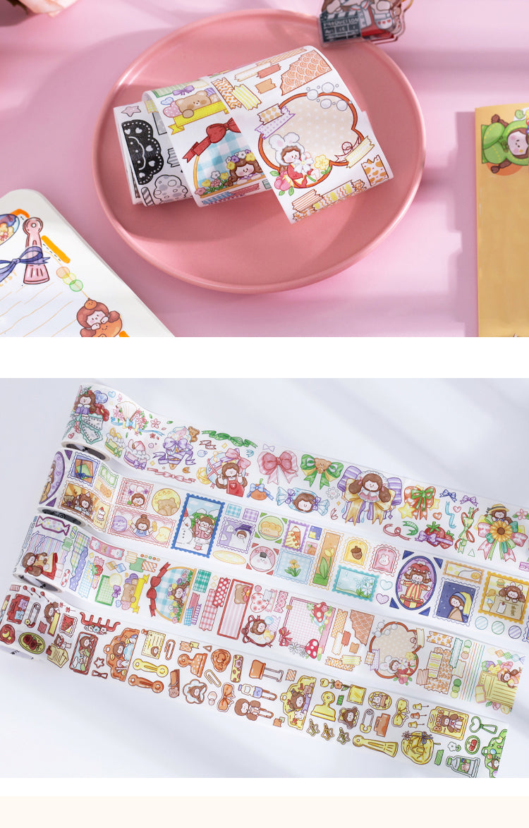 5Cartoon Girl Washi Tape - Stamp, Bow, Plaid, Clip3