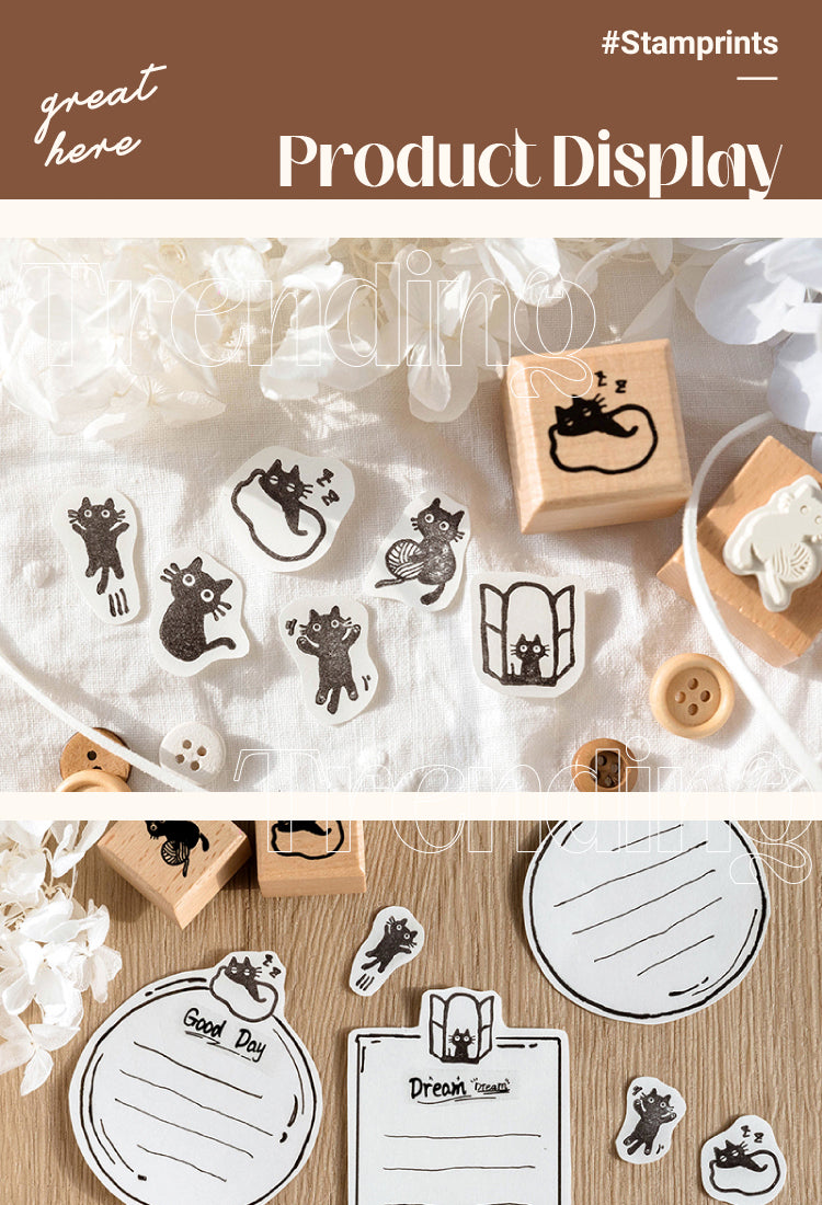 5Childlike Cartoon Cute Cat Wooden Rubber Stamp1