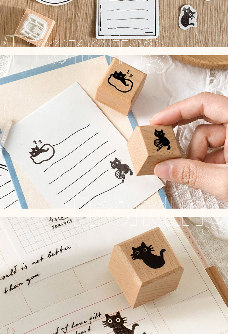 5Childlike Cartoon Cute Cat Wooden Rubber Stamp2