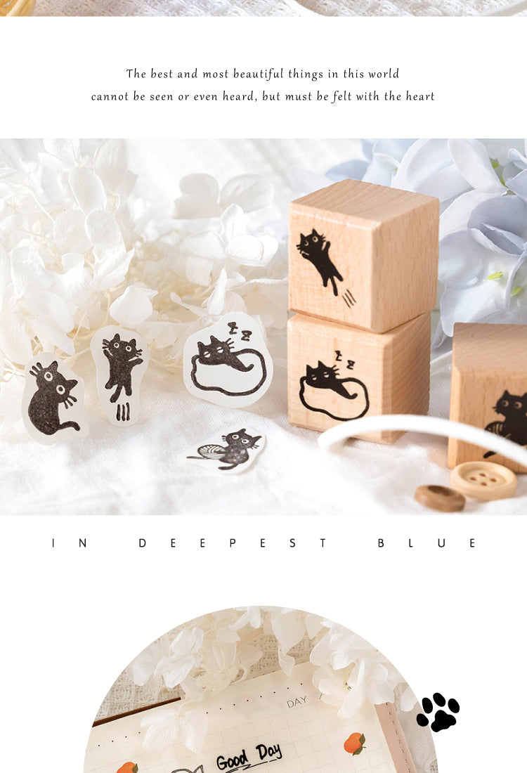 5Childlike Cartoon Cute Cat Wooden Rubber Stamp4