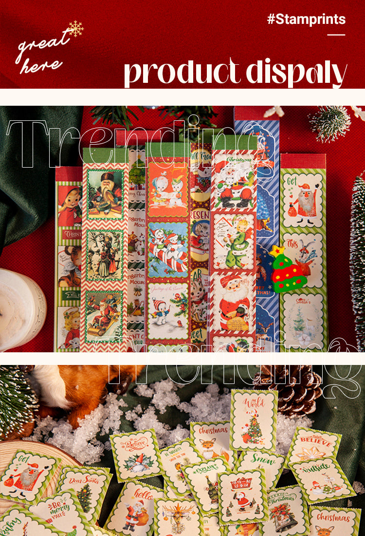 5Christmas Cartoon Long Washi Stickers - Tree, Girl, Poster, Snowscape, Santa Claus1