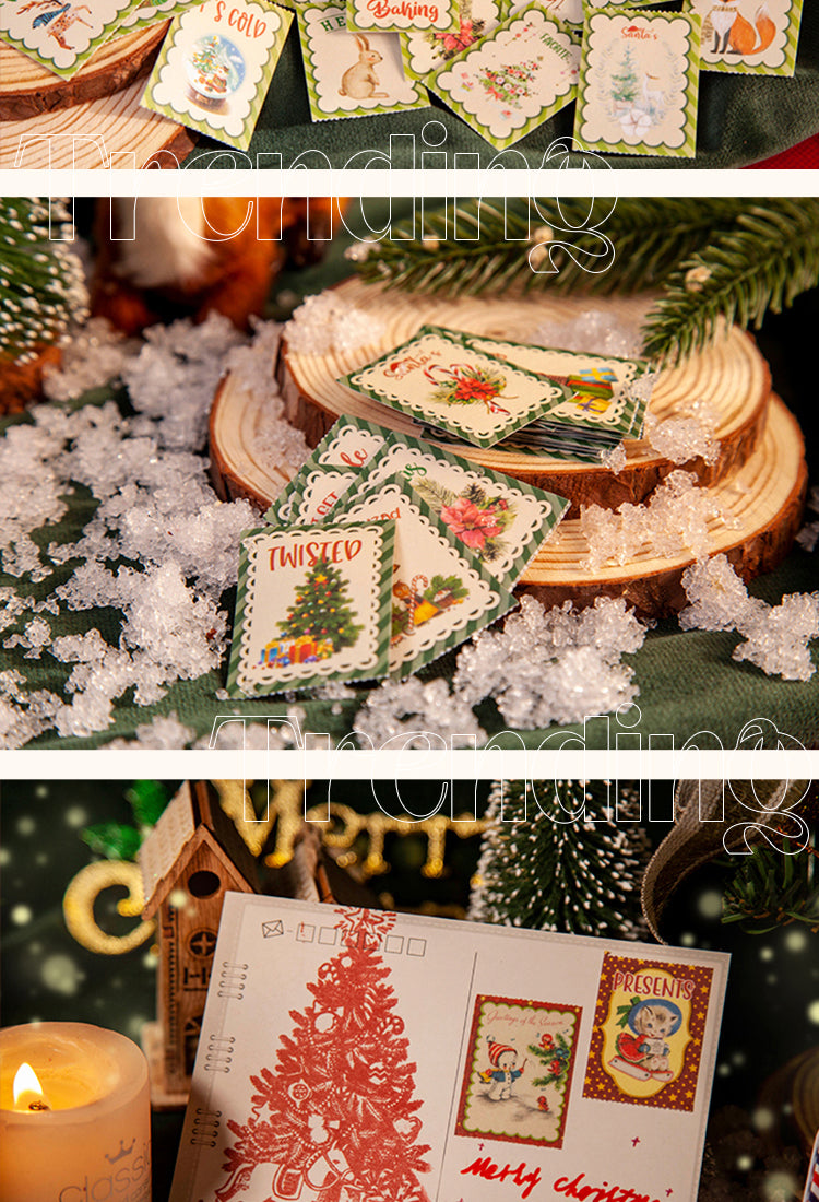 5Christmas Cartoon Long Washi Stickers - Tree, Girl, Poster, Snowscape, Santa Claus2