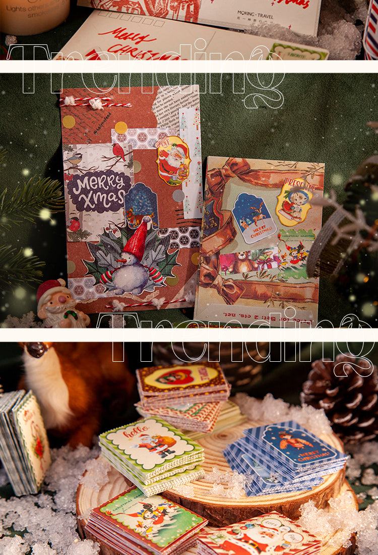 5Christmas Cartoon Long Washi Stickers - Tree, Girl, Poster, Snowscape, Santa Claus3