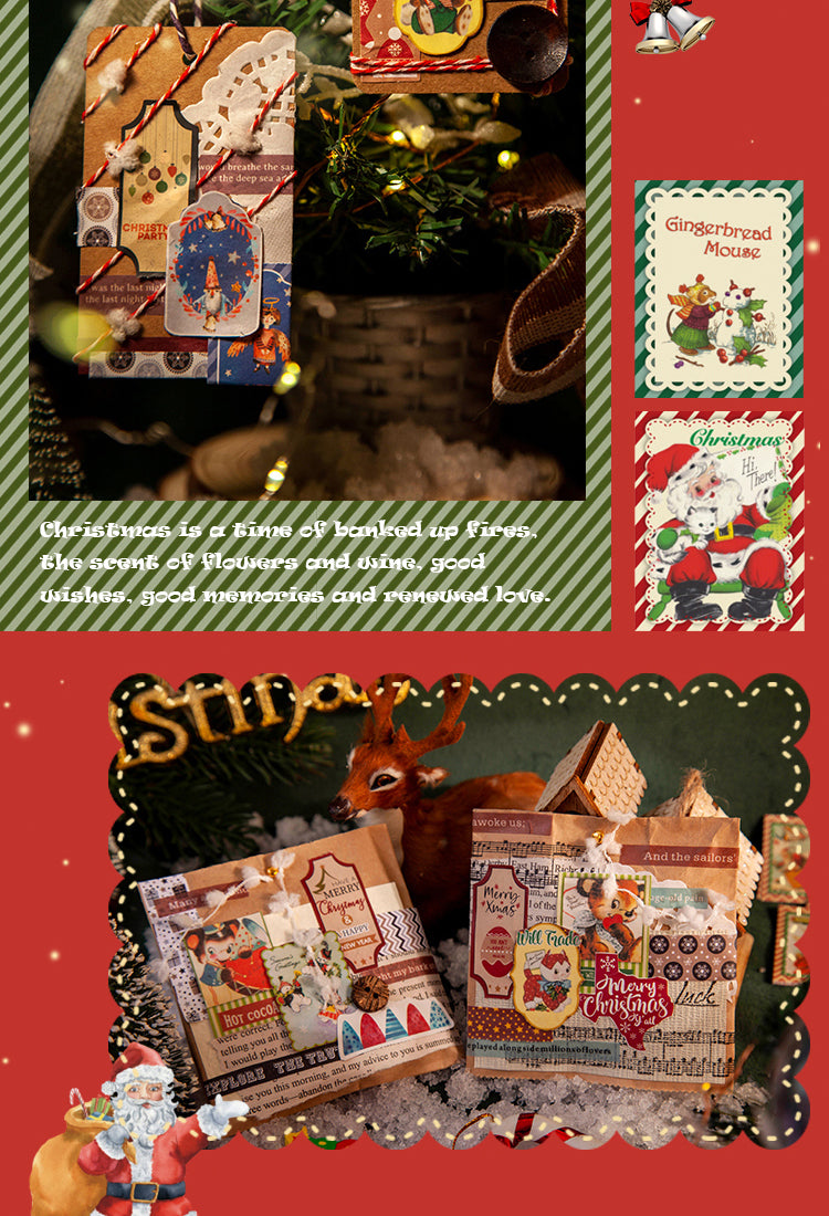 5Christmas Cartoon Long Washi Stickers - Tree, Girl, Poster, Snowscape, Santa Claus5