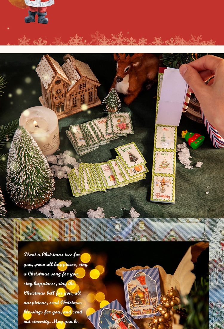 5Christmas Cartoon Long Washi Stickers - Tree, Girl, Poster, Snowscape, Santa Claus6
