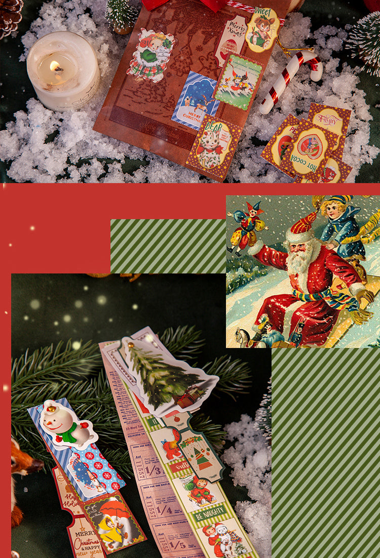 5Christmas Cartoon Long Washi Stickers - Tree, Girl, Poster, Snowscape, Santa Claus9