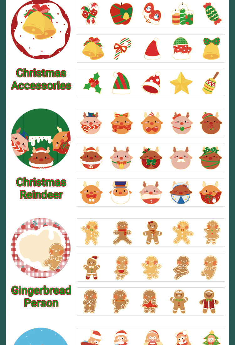 5Christmas Cartoon Washi Stickers - Reindeer, Girl, Food, Tree, Snow6