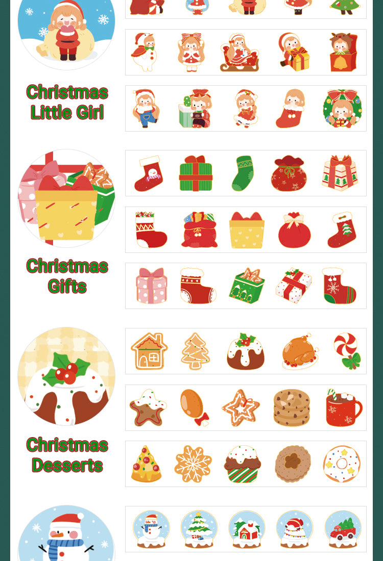 5Christmas Cartoon Washi Stickers - Reindeer, Girl, Food, Tree, Snow7