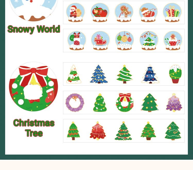 5Christmas Cartoon Washi Stickers - Reindeer, Girl, Food, Tree, Snow8