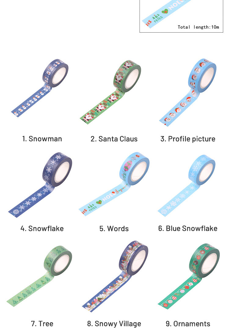 5Christmas Cartoon Washi Tape - Ornaments, Snowflake, Snowman, Tree, Words2