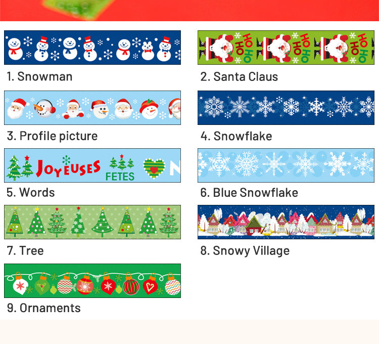 5Christmas Cartoon Washi Tape - Ornaments, Snowflake, Snowman, Tree, Words9