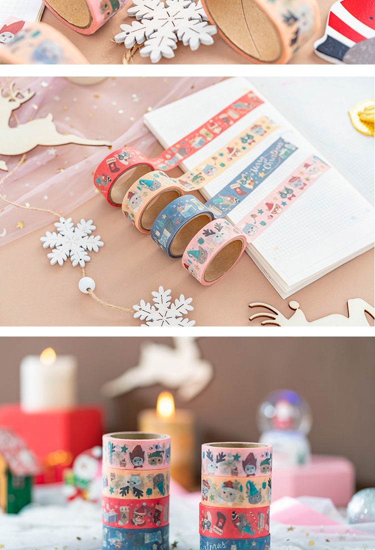 5Christmas Cat and Animal Washi Tape Set (4 Rolls)5