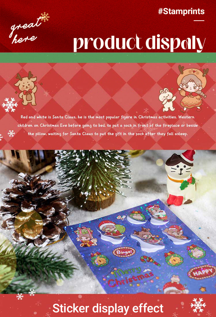 5Christmas Coated Paper Sticker - Tree, Snowman, Ribbon, Reindeer, Santa Claus, Candy1