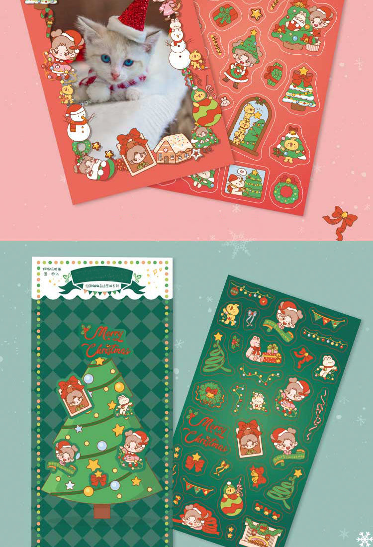 5Christmas Coated Paper Sticker - Tree, Snowman, Ribbon, Reindeer, Santa Claus, Candy5