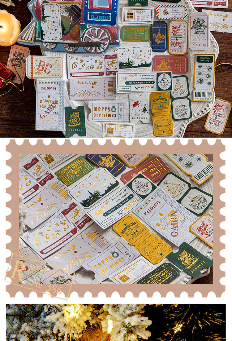 5Christmas Gold Foil Coated Paper Stickers - Labels, Stamps, Wreaths, Dinner Party, Desserts, Angels5