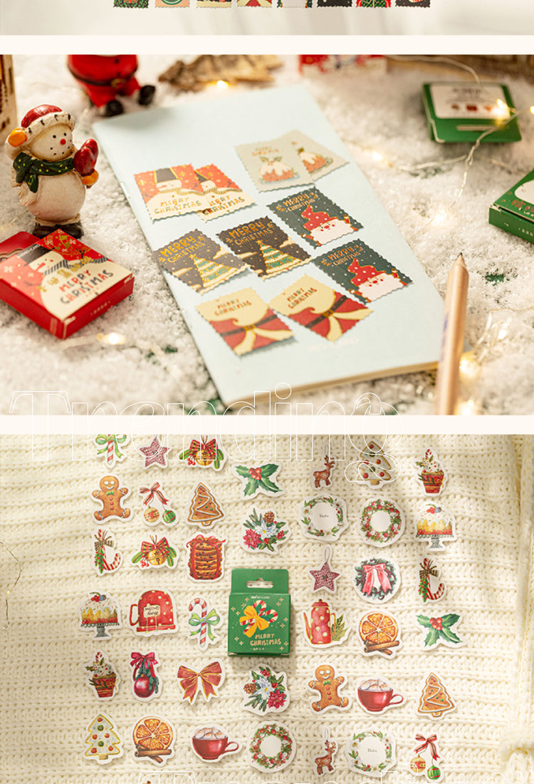 5Christmas Gold Foil Coated Stickers - Penguin, Stamp, Desserts5