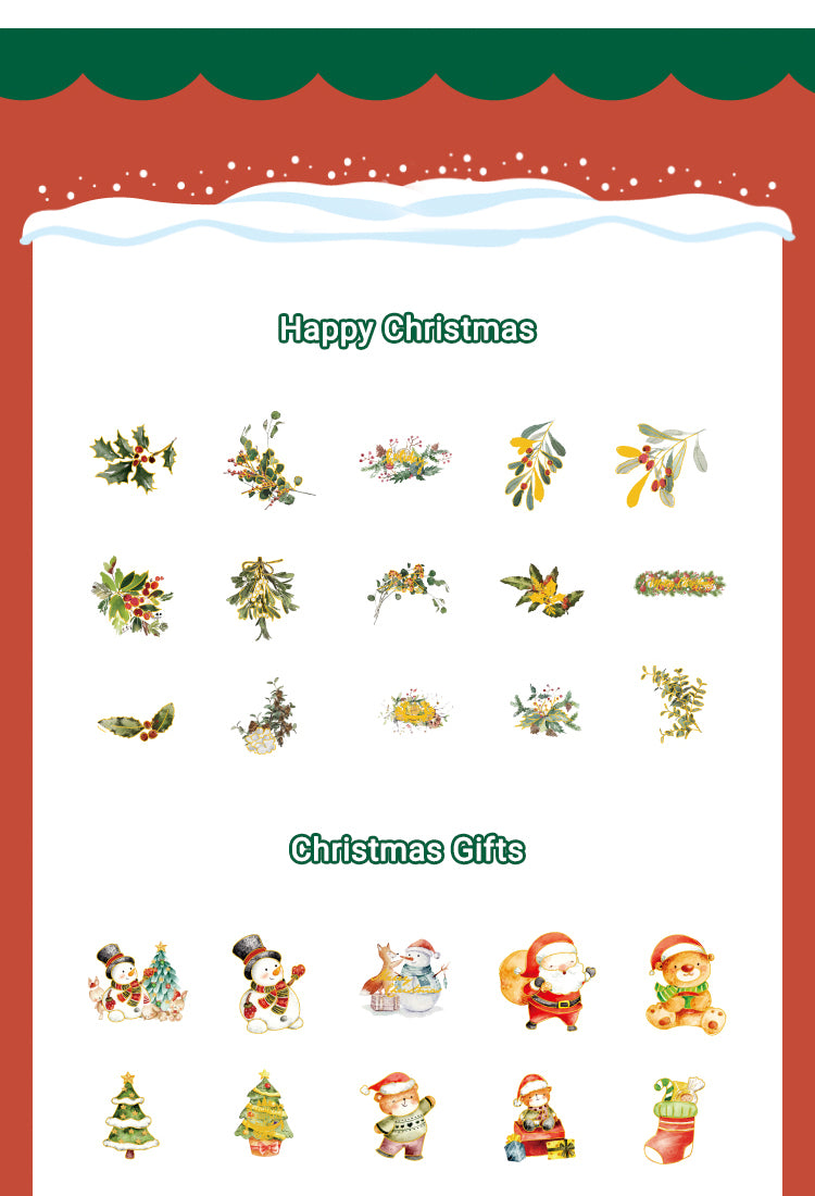 5Christmas Gold Foil PET Stickers - Plants, Greetings, Wreaths, Snowmen, Animals6