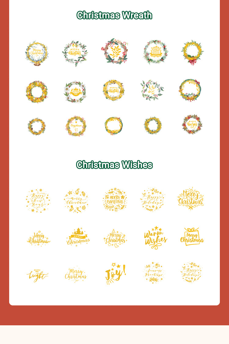 5Christmas Gold Foil PET Stickers - Plants, Greetings, Wreaths, Snowmen, Animals8