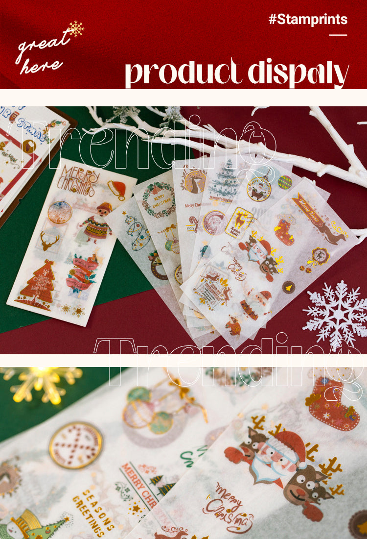 5Christmas Gold Foil Washi Sticker Sheets - Trees, Santa Claus1