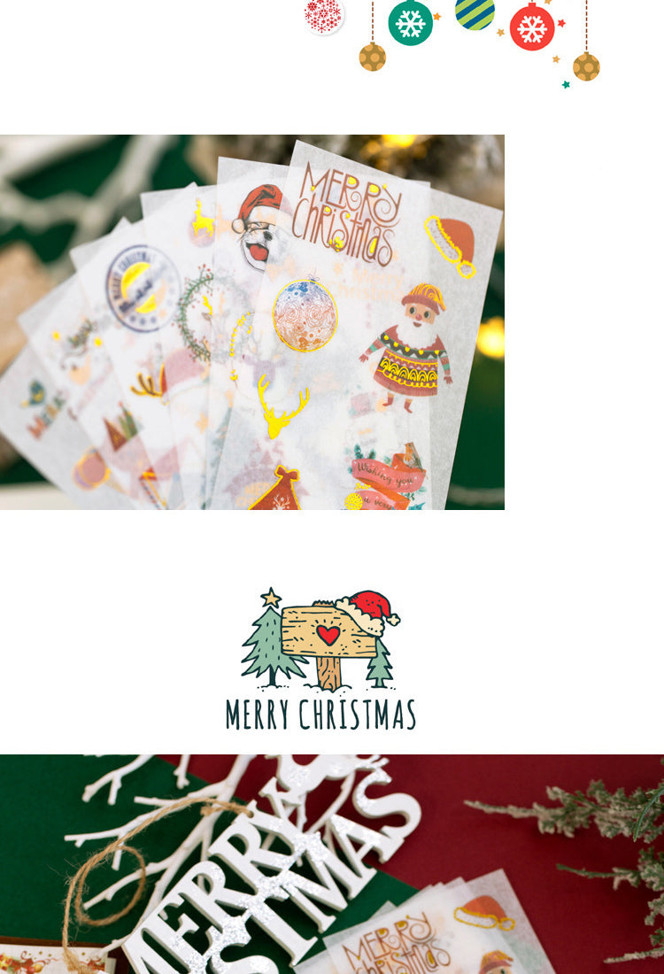 5Christmas Gold Foil Washi Sticker Sheets - Trees, Santa Claus3