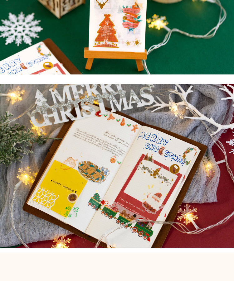 5Christmas Gold Foil Washi Sticker Sheets - Trees, Santa Claus5