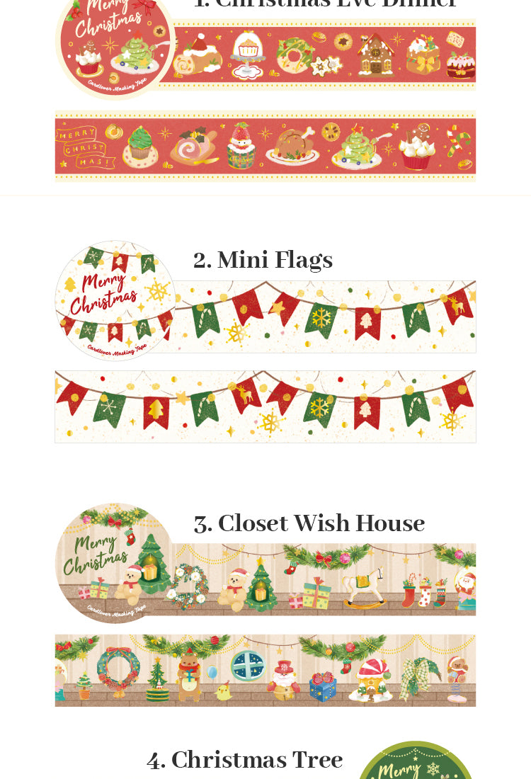 5Christmas Gold Foil Washi Tape - Snowflake, Dinner Party, Flags, Tree6