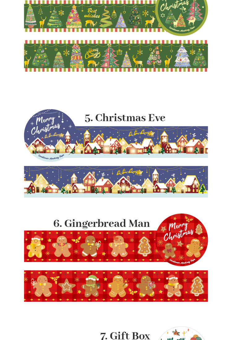 5Christmas Gold Foil Washi Tape - Snowflake, Dinner Party, Flags, Tree7