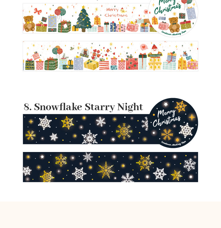 5Christmas Gold Foil Washi Tape - Snowflake, Dinner Party, Flags, Tree8