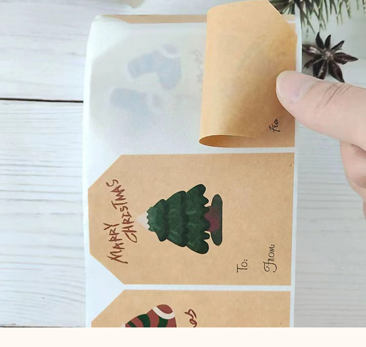 5Christmas Kraft Stocking Snowman Reindeer Sticker2