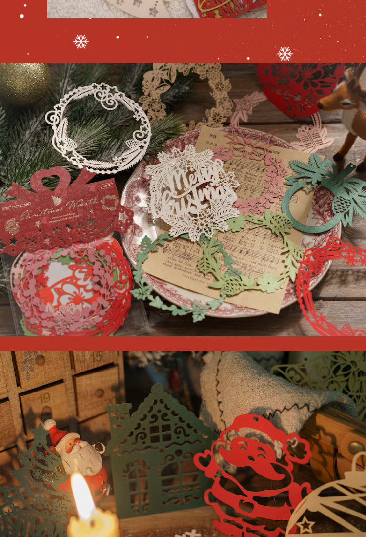 5Christmas Lace Cutout Scrapbook Paper - Wreath, Forest, Snowflake, Gift2