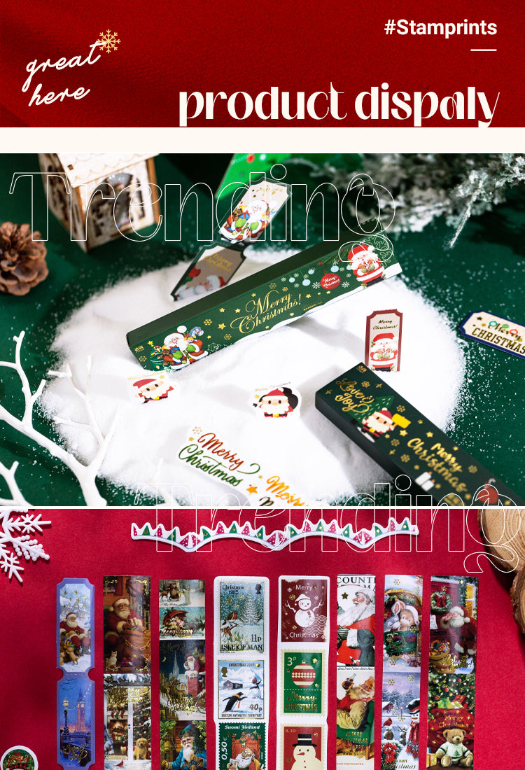 5Christmas Long Gold Foil Stickers - Trees, Snowmen, Greetings, Santa Claus1