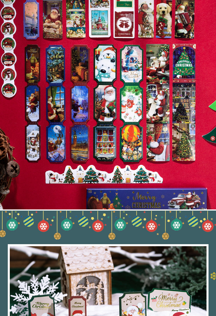 5Christmas Long Gold Foil Stickers - Trees, Snowmen, Greetings, Santa Claus2