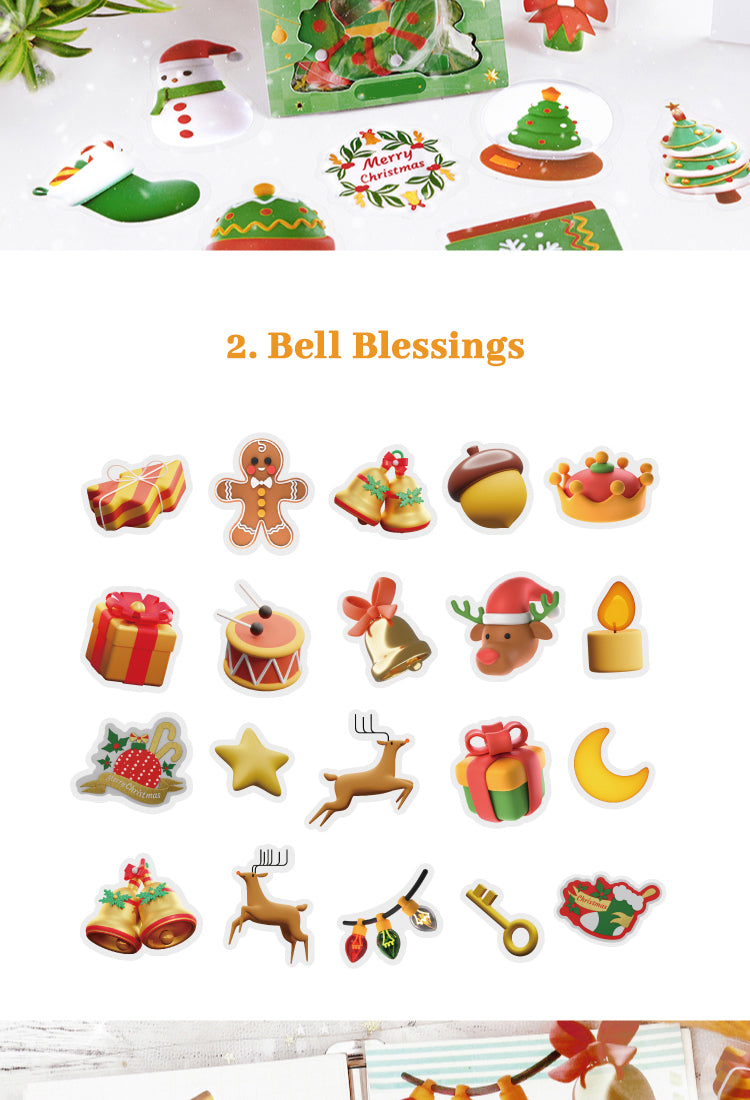 5Christmas PET Stickers - Snowman, Gifts, Bells, Tree, Food5