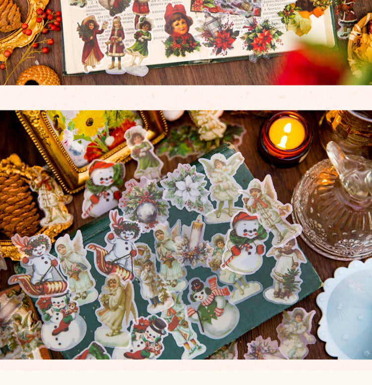 5Christmas People Cartoon PET Stickers - Girl, Angel, Snowman, Santa Claus, Tree4
