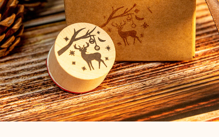 5Christmas Round Rubber Stamp Set - Santa Claus, Snowflake, Reindeer, Christmas Tree, Snowman, House3