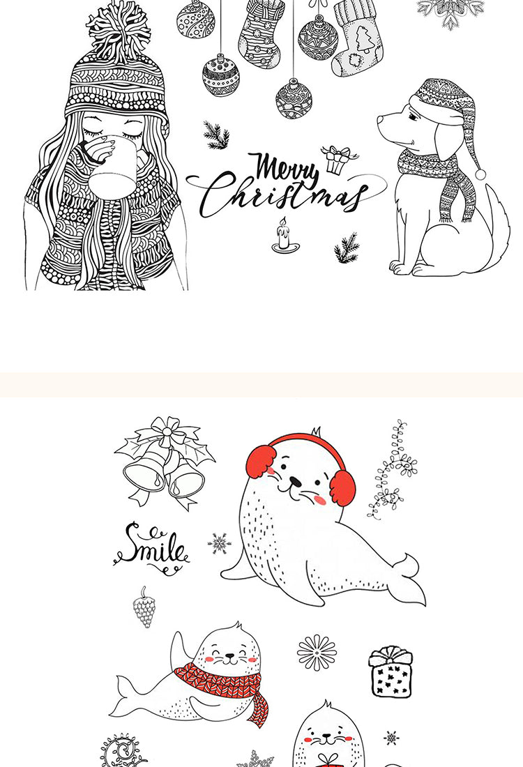 5Christmas Silicone Rubber Stamps - Greetings, Animals, Characters5