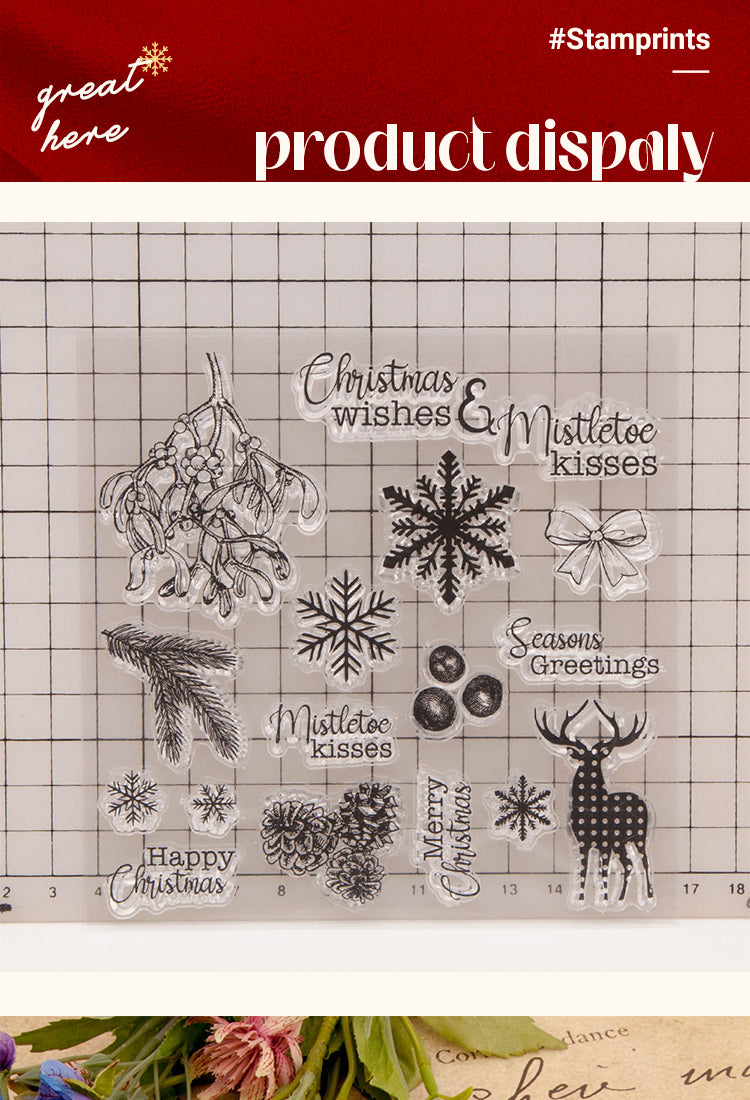 5Christmas Silicone Rubber Stamps - Snowflakes, Plants, Reindeer1