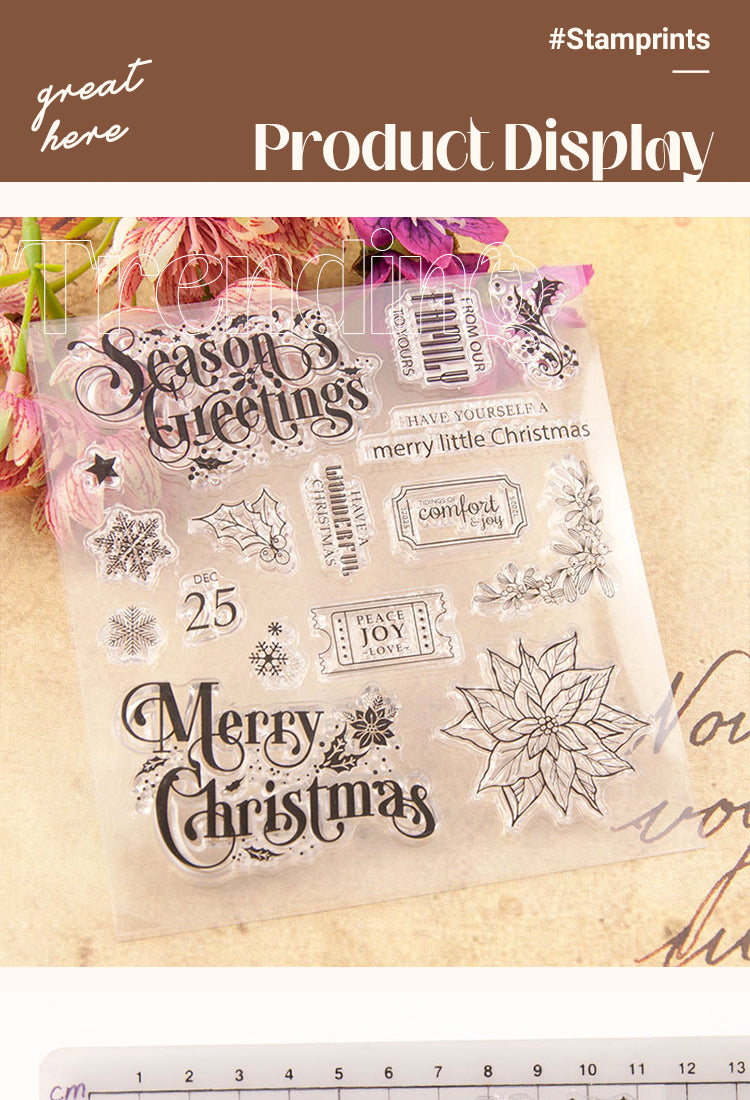 5Christmas Text Snowflake Leaves Clear Silicone Stamps1